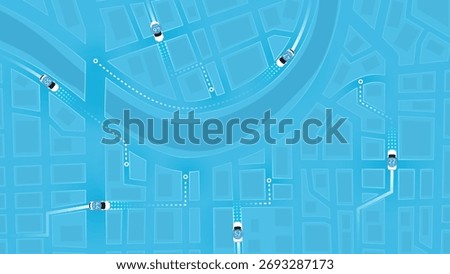 Autonomous Vehicles Navigation Routes on Smart City Map. Traffic Speed Control System. Vector illustration