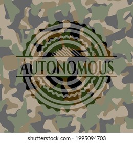 Autonomous written on a camouflage texture. Vector Illustration. Detailed. 