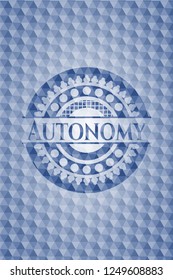 Autonomy blue emblem with geometric pattern.