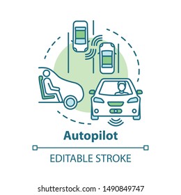 Autopilot concept icon. Autonomous car, driverless vehicle. Smart car. Self-driving auto idea thin line illustration. Vector isolated outline drawing. Editable stroke