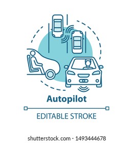 Autopilot concept icon. Autonomous car, driverless vehicle. Smart car. Self-driving auto idea thin line illustration. Vector isolated outline drawing. Editable stroke