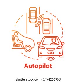 Autopilot concept icon. Autonomous car, driverless vehicle. Smart car. Self-driving auto idea thin line illustration. Vector isolated outline drawing. Editable stroke