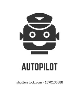 Autopilot icon with robot cap head or artificial driver face technology glyph symbol.
