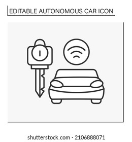 Symbol für die Autopilot-Linie. Wireless-Remote-Engine starten. Digitaler Schlüssel für das Auto. Autonome Fahrzeugkonzeption. Einzige Vektorgrafik. Bearbeitbarer Hub