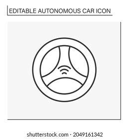 Autopilot Line Icon. Wireless Steering Wheel Control. Autonomous Car Concept. Isolated Vector Illustration. Editable Stroke