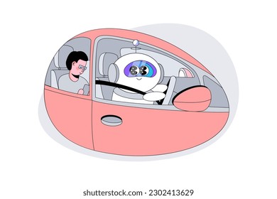 Autopilot Self Driving AI Transporting Human in Car using Neural Network. Autonomous Robot Artificial Intelligence Driver in the front seat. 