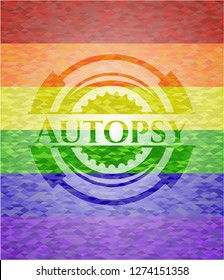 Autopsy on mosaic background with the colors of the LGBT flag
