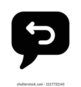 Autoresponder or feedback message with speech bubble and turn back arrow in black outline style