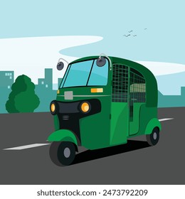 Illustrationen der Auto-Rikscha in Bangladesch. Traditioneller öffentlicher Taxi-Tuk-Taxiverkehr.