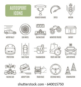 Autosport  icons. Set of vector pictogram for web graphics