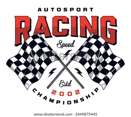 Autosport racing vintage poster colorful with two flags for start or finish of championship for motorists vector illustration