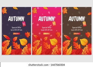 Autum Discount Poster or Banner With Colorful Autumn Leaves Background