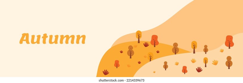 Autum landscape illustration background with leaf and hill, simple design. Vector file 