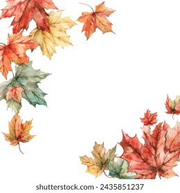 autum leaves painting watercolour vector illustration for background