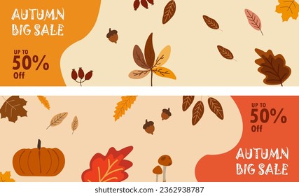 Autum sale leaves collection pattern Vector.Discount 50%,big sale.special offer sale template.