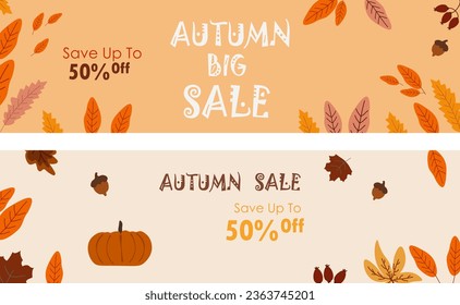 Autum sale leaves collection pattern Vector.Discount 50%,big sale.special offer sale template.