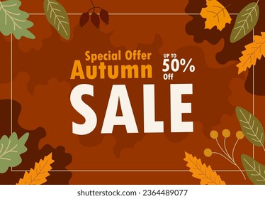 Autum sale leaves collection pattern Vector.Discount 50%.Special offer sale template.