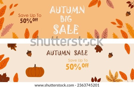 Autum sale leaves collection pattern Vector.Discount 50%,big sale.special offer sale template.