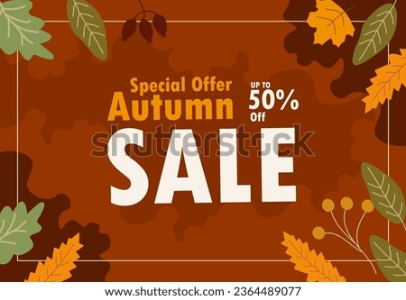 Autum sale leaves collection pattern Vector.Discount 50%.Special offer sale template.