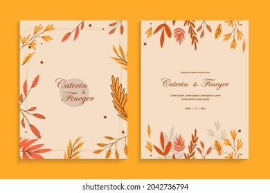 Autum Vintage Style Beautiful Line Art Floral Wedding Card Invitation