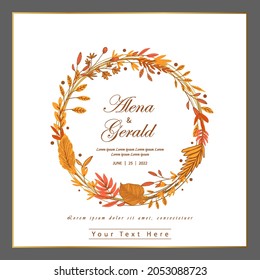 Autum Vintage Style Beautiful Line Art Floral Round Wedding Card Invitation