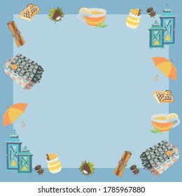 Atributos con tema de otoño con tuercas en un fondo azul
