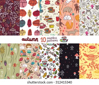 Autumn 10 seamless pattern set.