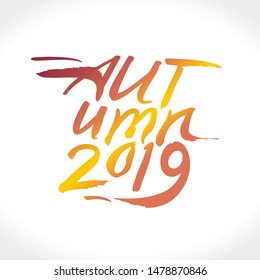 Autumn 2019. Hand drawn brush calligraphy. Vector seasonal logo template.