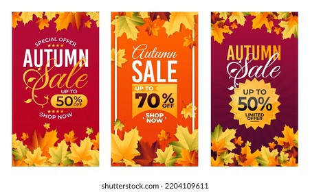 Autumn 2022 Background, set of abstract backgrounds with leave frame, autumn sale, banner, posters, cover design templates, social media wallpaper stories