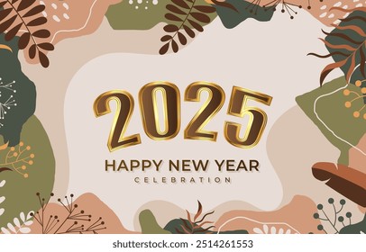 autumn 2025 happy new year template banner with modern 3d text effect and beautiful sparkle luxury shiny ornament abstract gradient brown background design 26