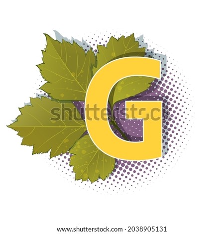 Autumn 3D pop art alphabet - colorful bold letter G and elm leaves on a halftoned background. Multilayer funny vector letters in retro comic style for decoration websites, posters, comics and banners. Stock fotó © 