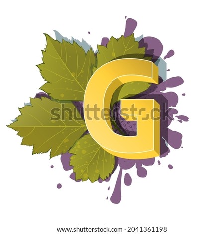 Autumn 3D pop art alphabet, colorful bold letter G and elm leaves on a halftoned and spotted background. Multilayer funny vector letters in retro comic style for websites, posters, comics and banners. Stock fotó © 