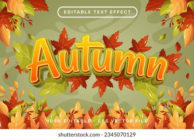 efecto de texto 3d de otoño y efecto de texto editable con ilustración de hojas de otoño