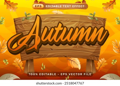 Efecto de texto 3D de otoño y efecto de texto editable con ilustración de hojas de otoño