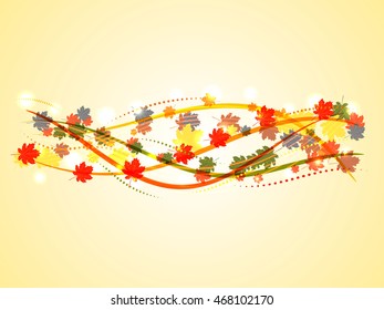 Autumn abstract background with colored lines and maple leaves