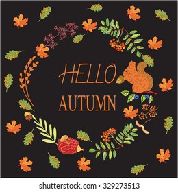 Autumn abstract background with colorful leafs and place for your text. Illustration with colorful leafs. Vector fall leaf isolated on paper background.