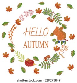 Autumn abstract background with colorful leafs and place for your text. Illustration with colorful leafs. Vector fall leaf isolated on paper background.