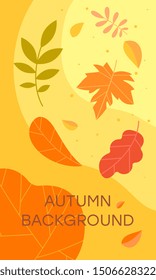 Autumn abstract background. Design for fall season sale banner, poster or thanksgiving day greeting card, festival invitation, paper cut out art style. Colorful vector illustration
