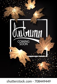 Autumn abstract background with falling gold maple leaves. Vector illustration