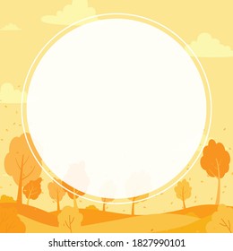 Autumn abstract background with forest and meadow, dry leaf falling from the tree to the field