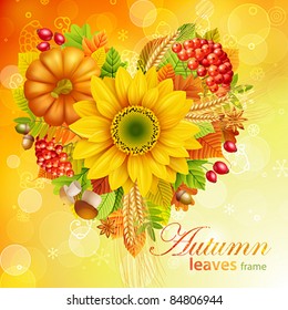 Autumn abstract background with heart shaped leaves. Vector illustration. Check my portfolio for raster version.