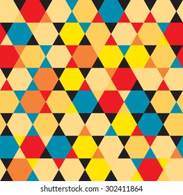 Autumn abstract background. Hexagons and triangles seamless pattern. 