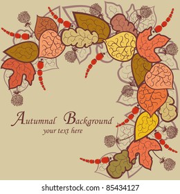 Autumn abstract background with leaves and berries.