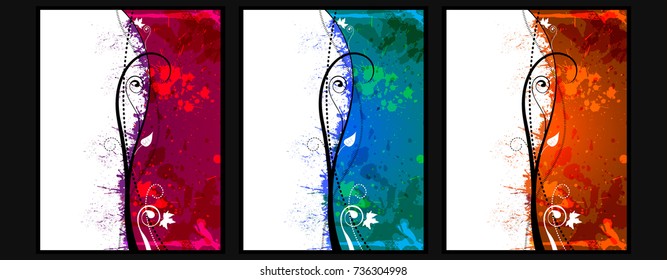 Autumn abstract background with leaves and grunge drops and stains