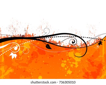 Autumn abstract background with leaves and grunge drops and stains