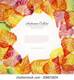 Autumn abstract background with place for your text. Watercolor leaves, autumn colors 
