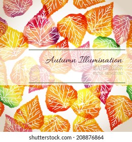 Autumn abstract background with place for your text. Watercolor leaves, autumn colors 