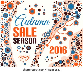 Autumn abstract background. Autumn sales. Free place for your text.Template for flyer, banners, sale coupon, gift, certificate. Modern decorative elements. Vector illustration