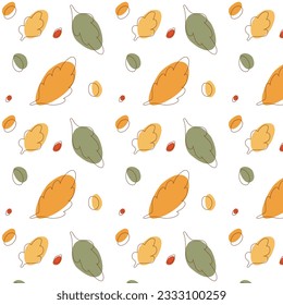 Autumn abstract background. Seamless pattern with autumn leaves. Plant organic elements. Backdrop for printing, fabrics, textiles, papers, wallpaper. Vector illustration
