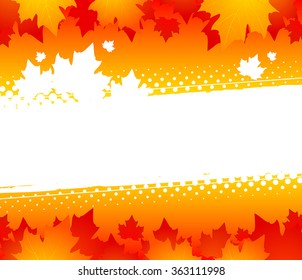 Autumn abstract background. Silhouettes of maple leaves on an orange background